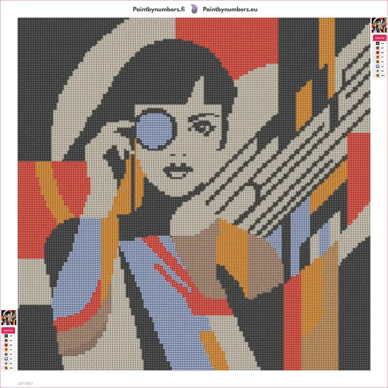 Diamond painting adhesive canvas preview - Geometric Woman with Monocle