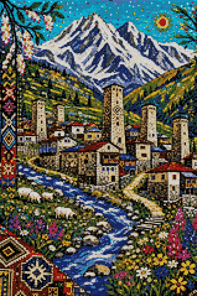 Diamond painting pattern chart - Georgian Towers