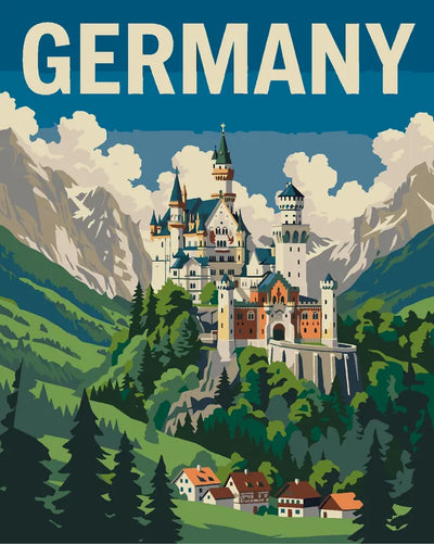 Germany travel poster Paint By Numbers, castle and landscape