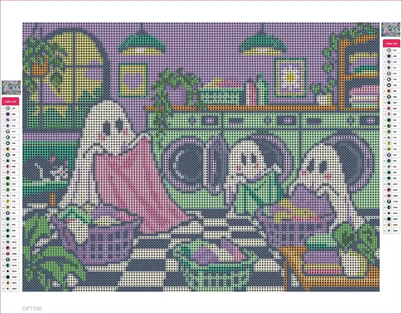 Diamond painting adhesive canvas preview - Ghosts at the Laundromat
