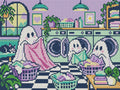 Thumbnail for Ghosts at the Laundromat, 40x30 cm diamond painting – full design preview without the close-up inset