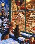 Thumbnail for Dog and cat looking into bakery window winter scene paint by numbers.