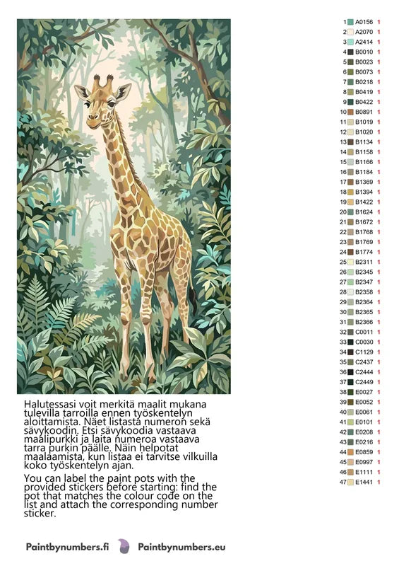 Color chart and instructions - Giraffe in Jungle 40x70cm