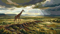 Thumbnail for Giraffe on the savannah Paint By Numbers, dramatic sky and sun rays.