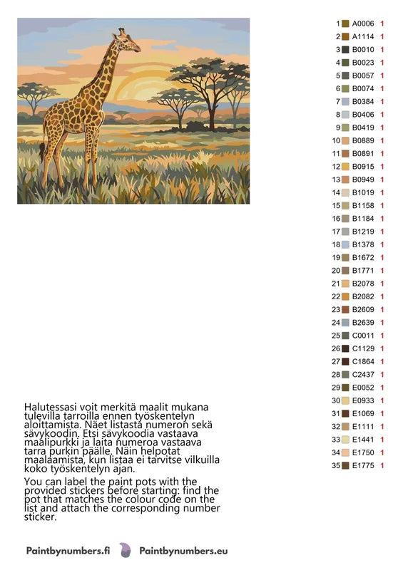 Color chart and instructions - Giraffe on Savannah 50x40cm