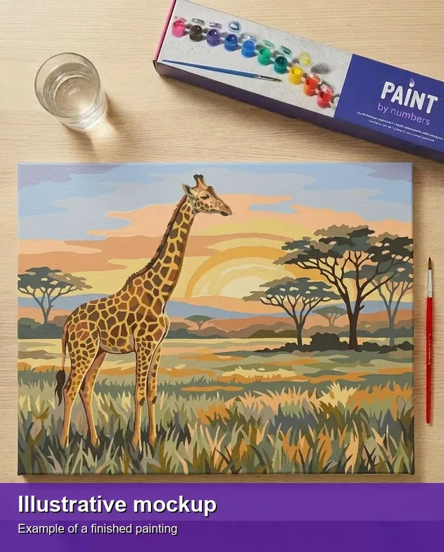Illustration of the completed paint by numbers - Giraffe on Savannah 50x40cm