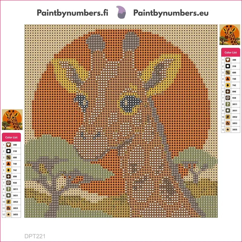 Diamond painting adhesive canvas preview - Giraffe Sunset