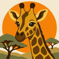 Thumbnail for Diamond Painting of a giraffe's head with orange sunset and savanna trees.