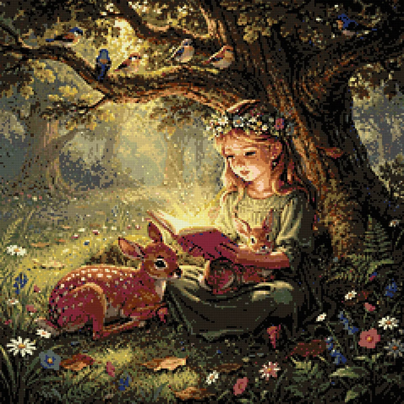 Diamantmönster för Girl Reading in Forest