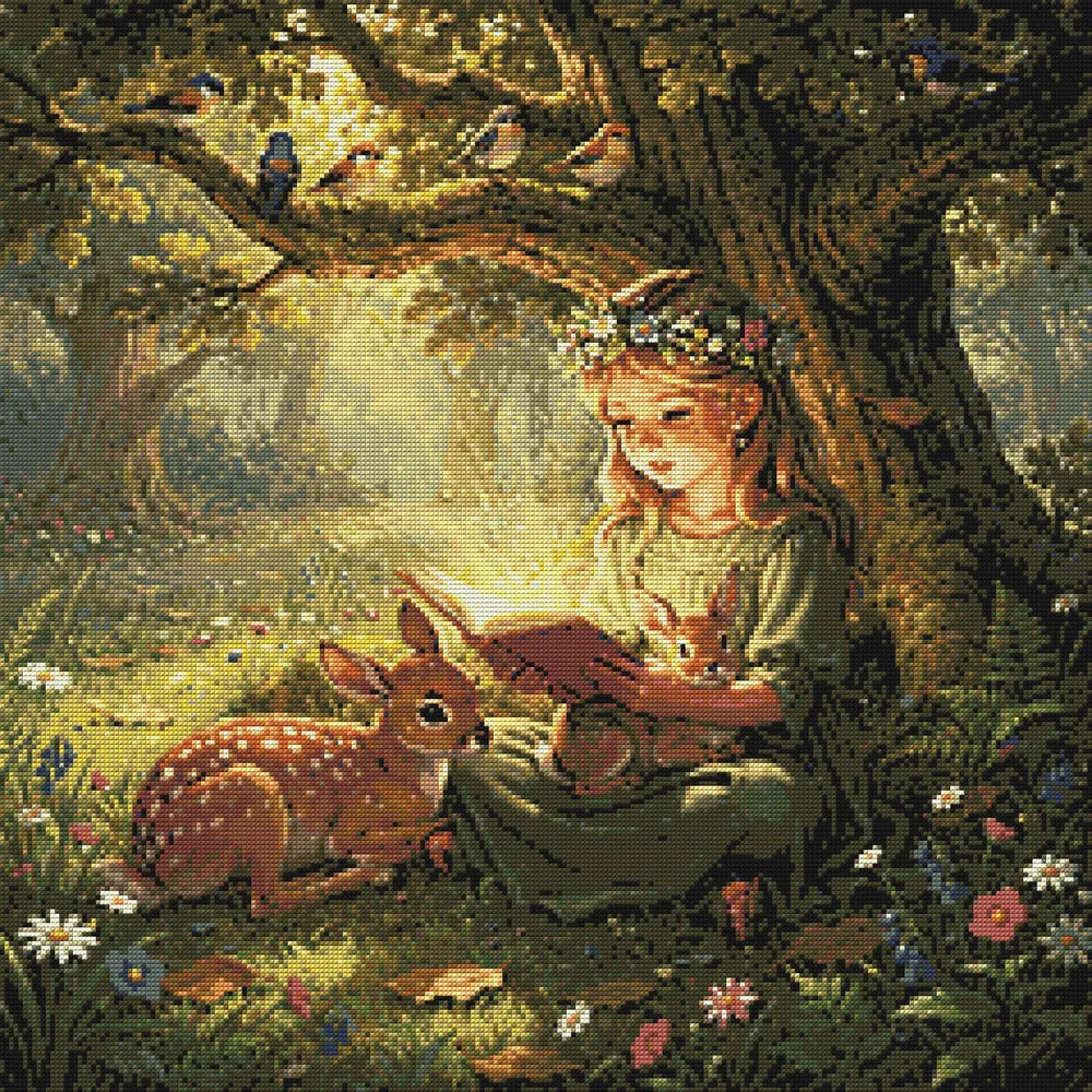Diamond Pattern - Girl Reading in Forest