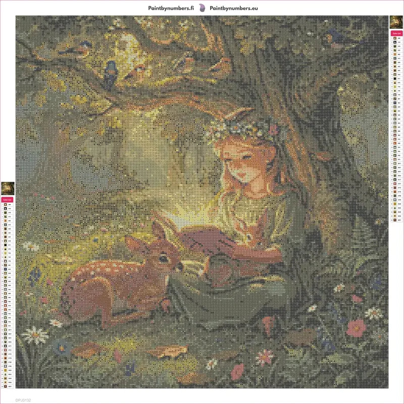 Girl Reading in Forest diamond painting adhesive canvas 60x60cm