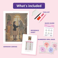 Thumbnail for Girl with Horses 60x80cm diamond painting kit contents: adhesive canvas, color chart, tools and diamond bags