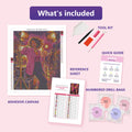 Thumbnail for What is included in the Glamorous Woman On Film Set diamond painting kit - adhesive canvas, reference sheet, tools and numbered drill bags