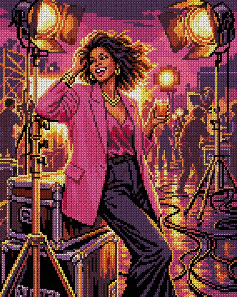Glamorous Woman On Film Set, 40x50 cm diamond painting – full design preview without the close-up inset