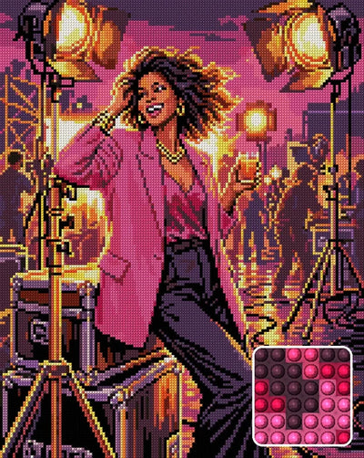Glamorous Woman On Film Set, 40x50 cm diamond painting – finished design preview with a close-up of round drills