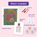Thumbnail for Glass Flora 40x50cm diamond painting kit contents: adhesive canvas, color chart, tools and diamond bags