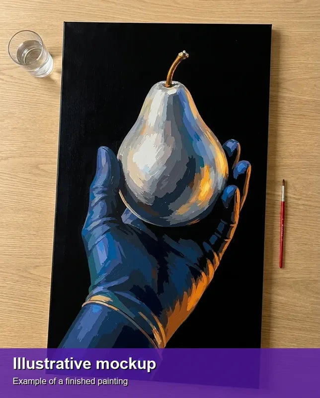 Illustration of the completed paint by numbers - Gloved Hand Holding Pear 40x70cm