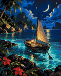 Thumbnail for Sailboat in tropical cove at night paint by numbers