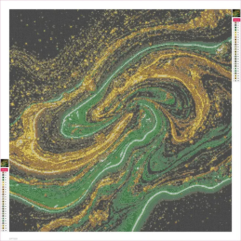 Gold and Green Swirl diamond painting adhesive canvas 60x60cm
