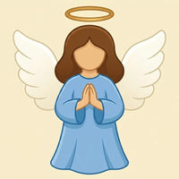 Thumbnail for Diamond Painting of a cartoon angel with blue dress, white wings, and golden halo.