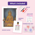 Thumbnail for Golden Buddha 40x60cm diamond painting kit contents: adhesive canvas, color chart, tools and diamond bags