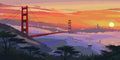 Thumbnail for Golden Gate Bridge at sunset Paint By Numbers. Silhouette, fog, and orange sky.