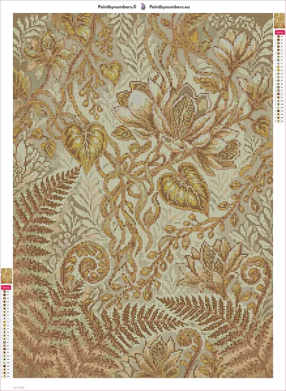 Diamond painting adhesive canvas preview - Golden Ornate Botanical Pattern