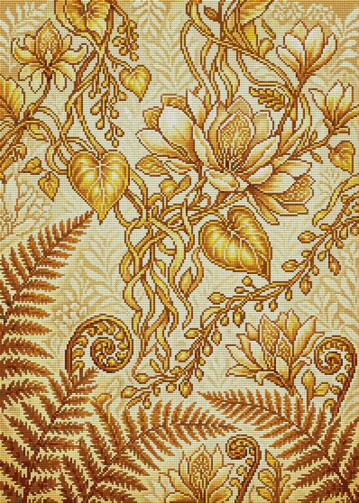 Golden Ornate Botanical Pattern, 50x70 cm diamond painting – full design preview without the close-up inset