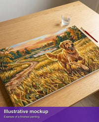 Thumbnail for Finished paint by numbers mockup - Golden Retriever in Field 70x40cm