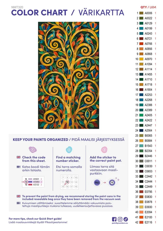 Paint color chart and instructions - Golden Tree of Life 40x70cm