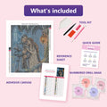 Thumbnail for What is included in the Gothic Lovers in Ruins diamond painting kit - adhesive canvas, reference sheet, tools and numbered drill bags