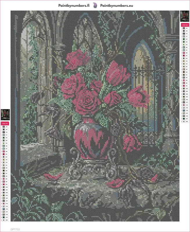 Diamond painting adhesive canvas preview - Gothic Roses and Tulips Arrangement