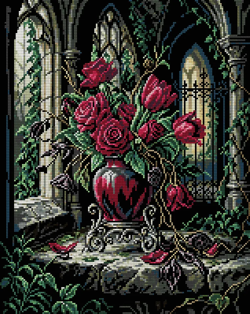 Gothic Roses and Tulips Arrangement, 40x50 cm diamond painting – full design preview without the close-up inset