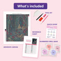 Thumbnail for What is included in the Gothic Ruins With Skulls And Candles diamond painting kit - adhesive canvas, reference sheet, tools and numbered drill bags