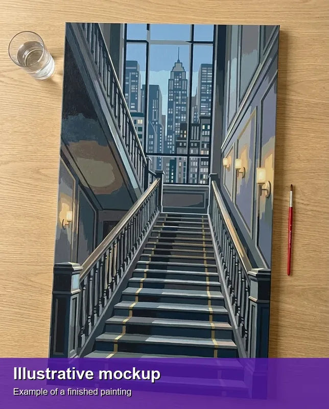 Illustrative image of the finished paint by numbers - Grand Staircase City View 40x70cm