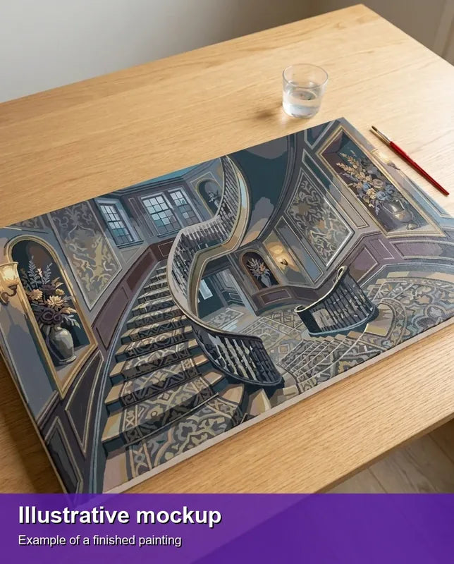 Illustration of the completed paint by numbers - Grand Staircase Interior 70x40cm