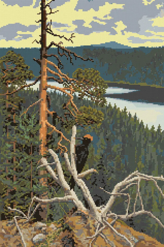 Great Black Woodpecker by Gallen-Kallela, 40x60 cm diamond painting – finished design preview