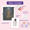 Thumbnail for Great Horned Owl 40x50cm diamond painting kit contents: adhesive canvas, color chart, tools and diamond bags