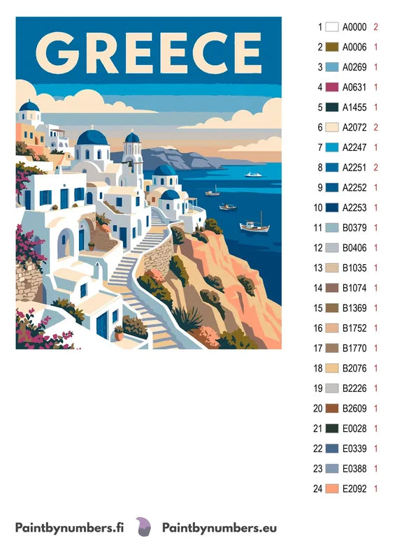 Color chart and instructions - Greece Travel Poster 40x50cm