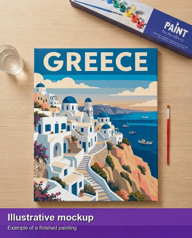 Illustration of the completed paint by numbers - Greece Travel Poster 40x50cm