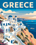 Thumbnail for Greece travel poster Paint By Numbers, Santorini and blue seascape
