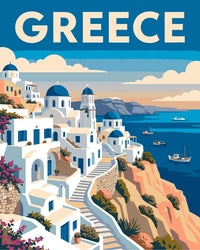 Thumbnail for Greece travel poster Paint By Numbers, Santorini and blue seascape