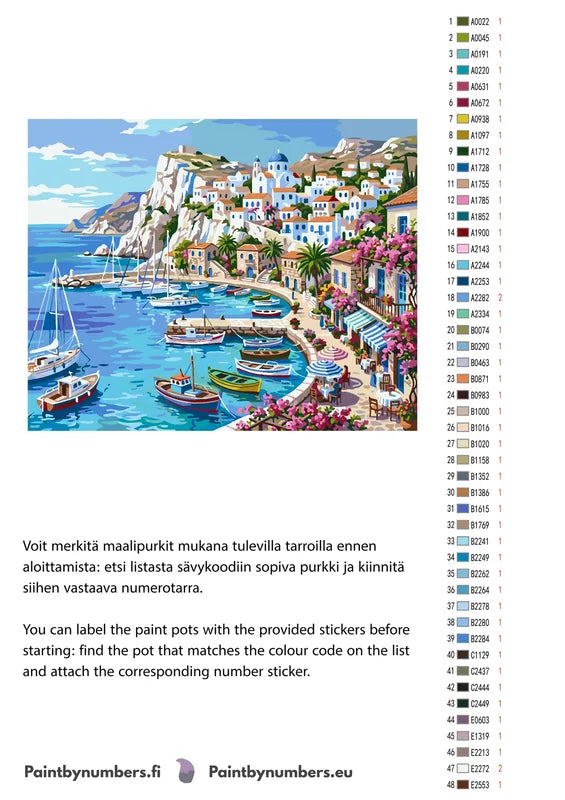 Paint color chart and instructions - Greek Harbor and Village 50x40cm