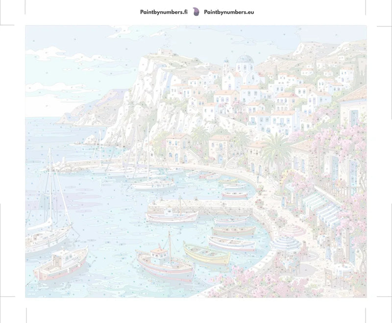 Paint by numbers numbered canvas - Greek Harbor and Village 50x40cm
