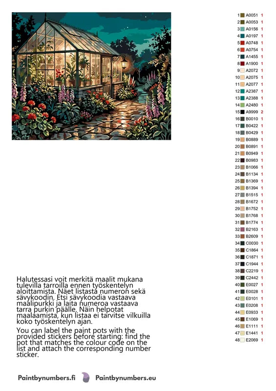 Color chart and instructions - Greenhouse at Night 2 50x40cm