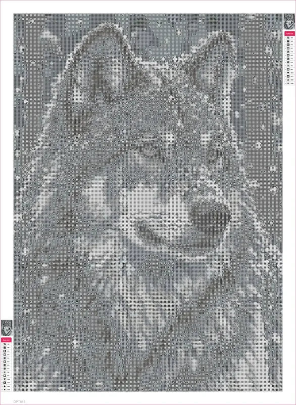 Diamond painting adhesive canvas preview - Grey Wolf in Heavy Snowfall