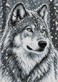 Thumbnail for black-and-white wolf portrait in heavy snowfall, 50x70 cm diamond painting – full design preview