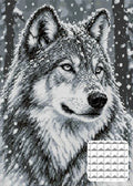 Thumbnail for black-and-white wolf portrait in heavy snowfall, 50x70 cm diamond painting – design and close-up of square drills