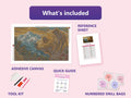 Thumbnail for What is included in the Grizzly Profile diamond painting kit - adhesive canvas, reference sheet, tools and numbered drill bags