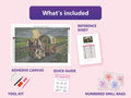 Thumbnail for Gypsy Caravan 60x40cm diamond painting kit contents: adhesive canvas, color chart, tools and diamond bags